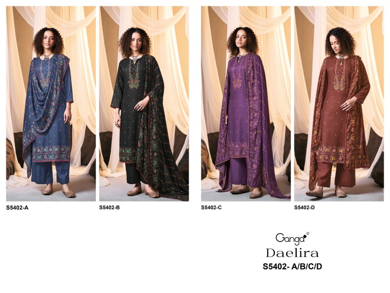 Daelira 5402 By Ganga Pashmina Dress Material